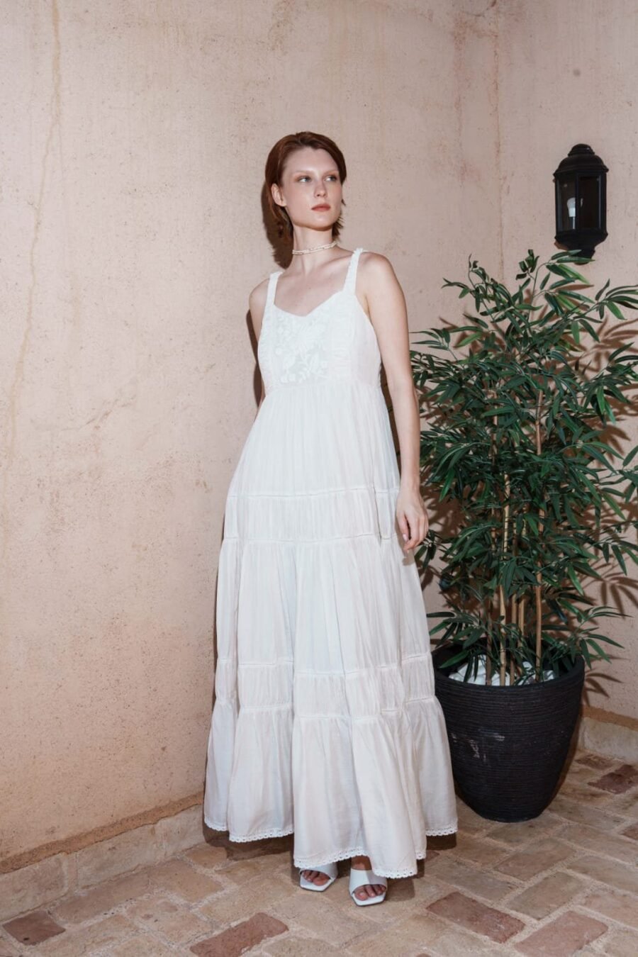 Ecru Mul Tiered Floral Dress