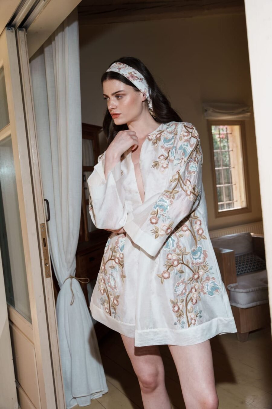 Ecru Chanderi Applique Mini