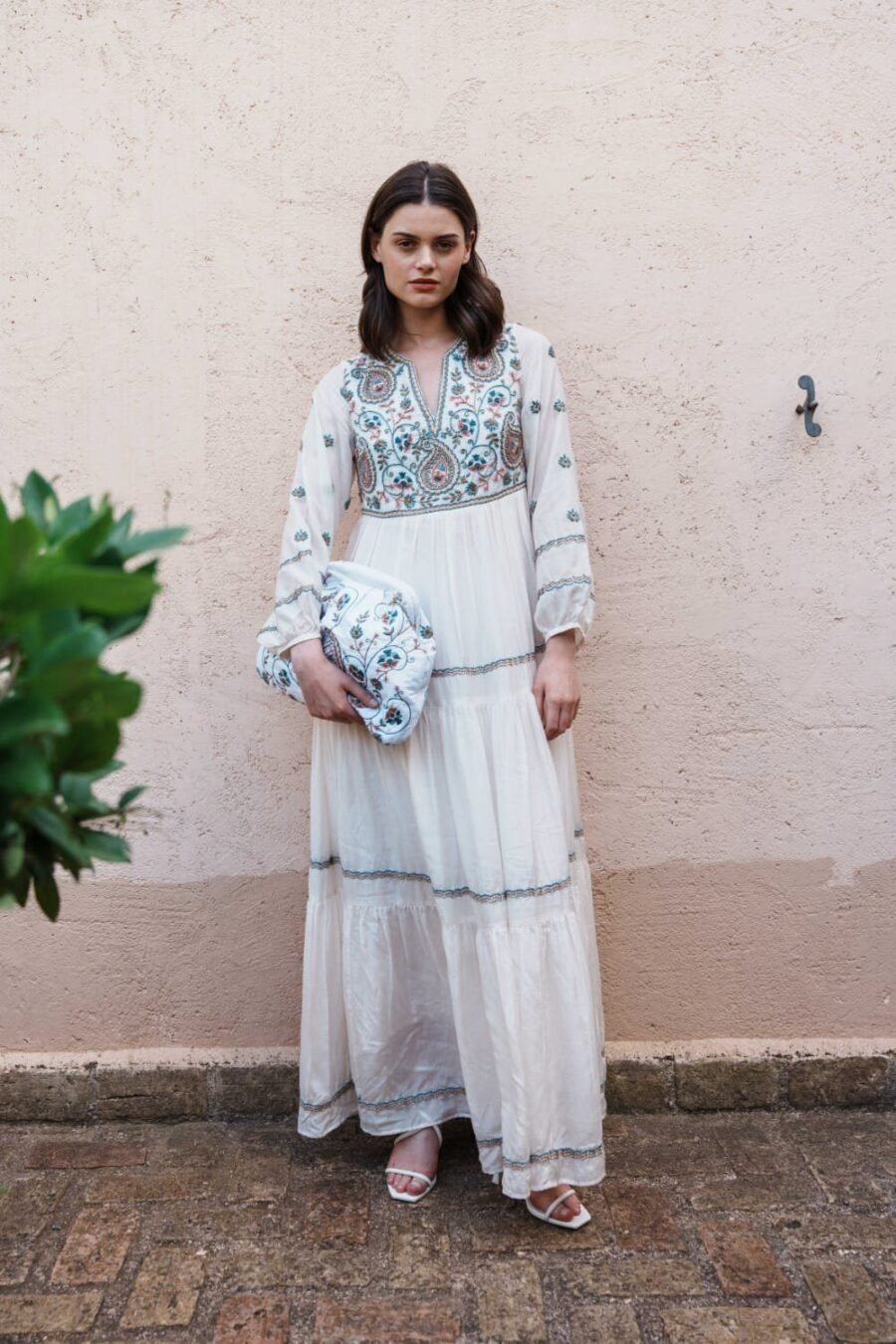 White Paisley Tiered Maxi