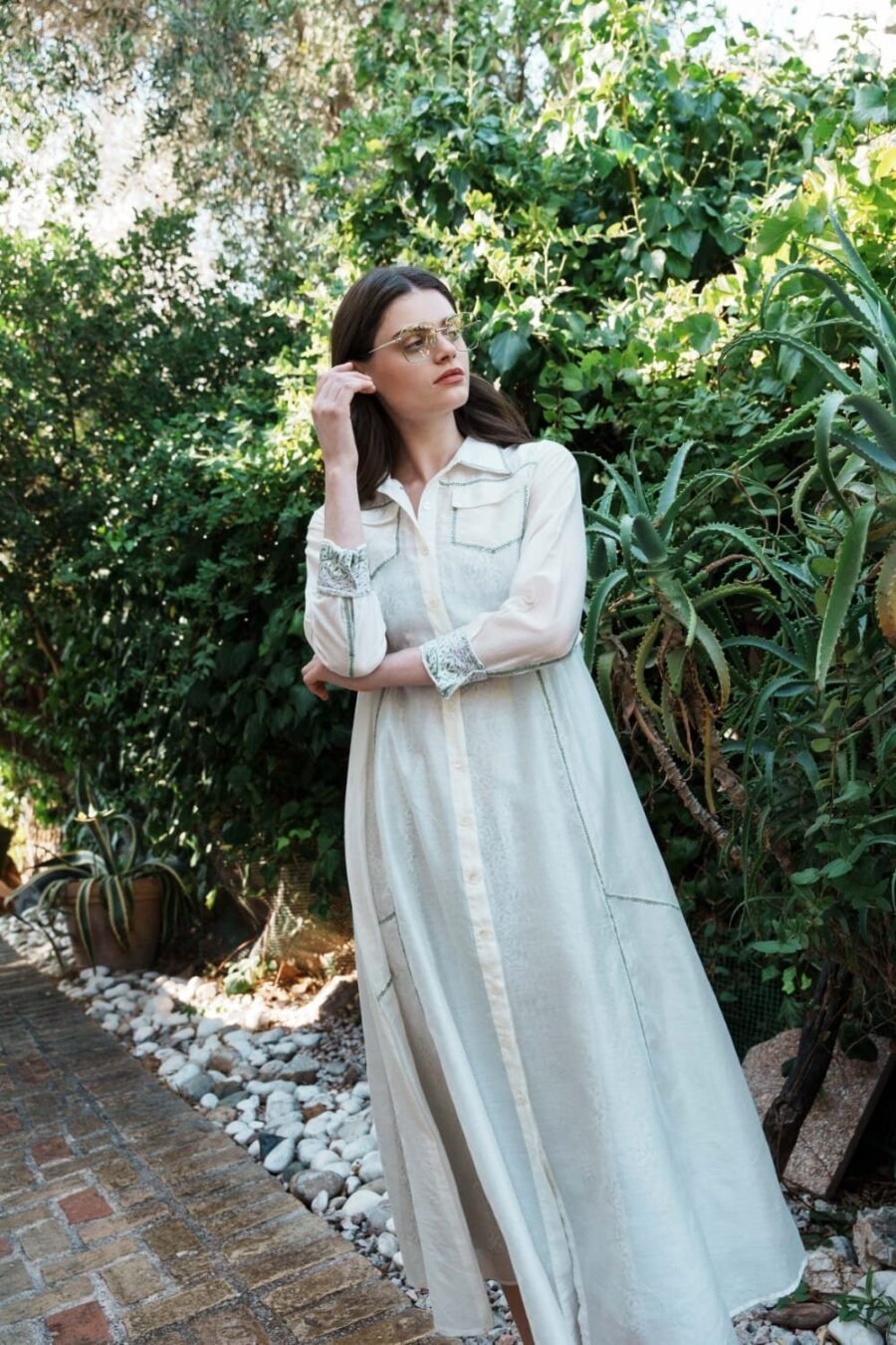 Bone & Green Layered Dress