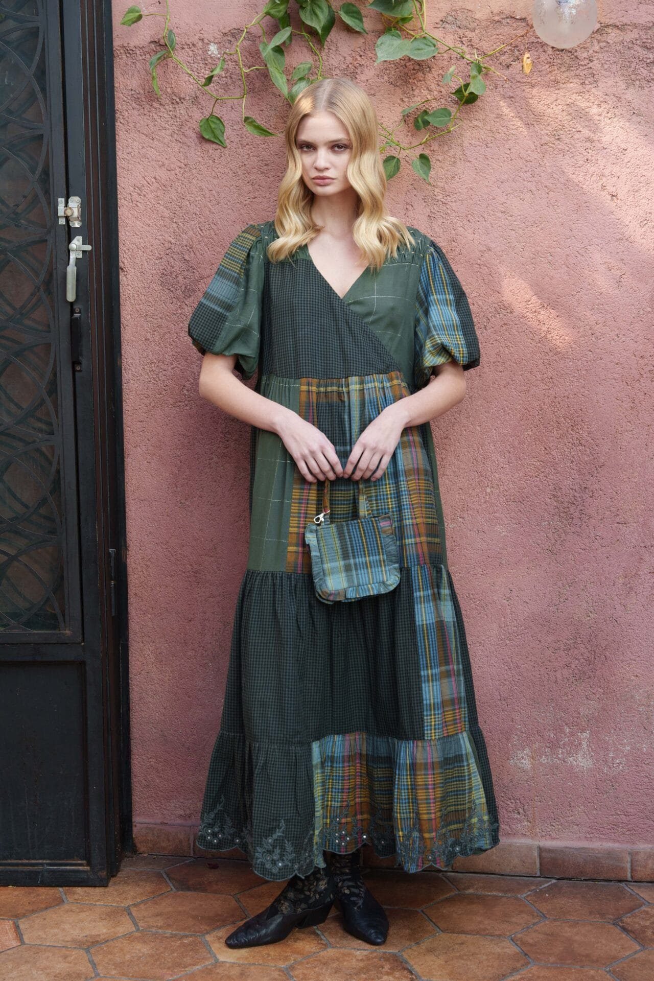 Green Cotton Tiered Dress