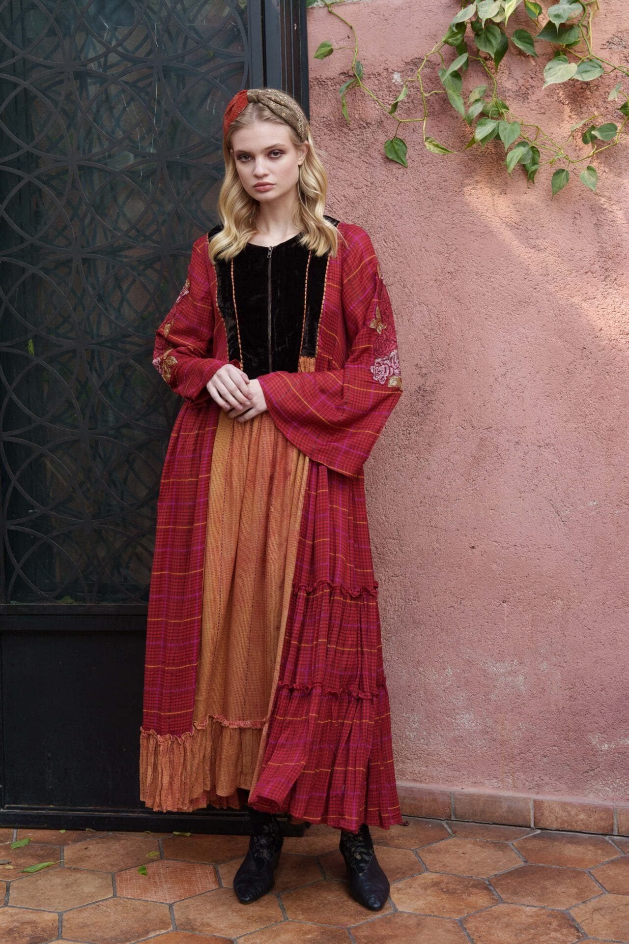 Red Cotton Velvet Dress