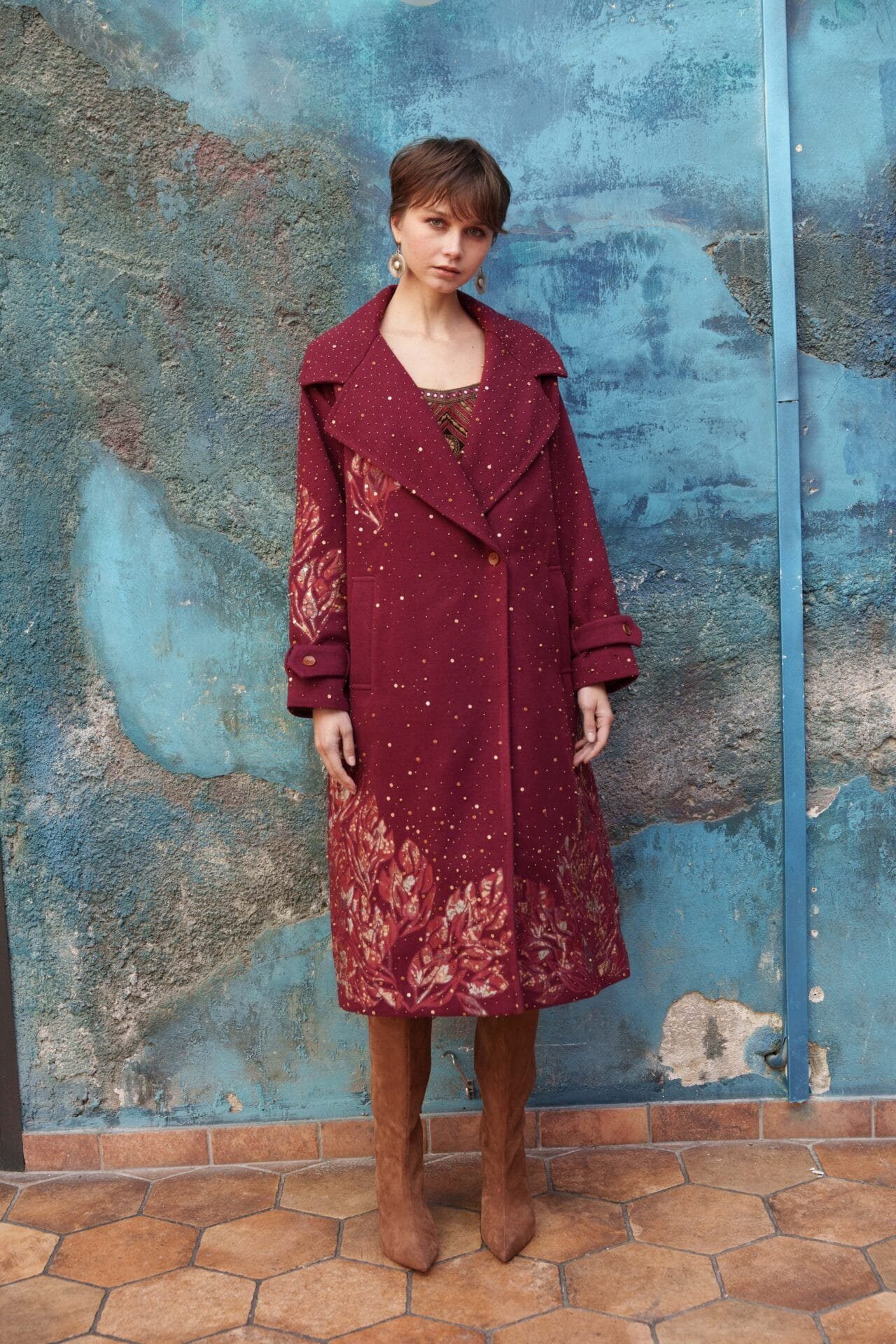 Red Embroidered Applique Trench