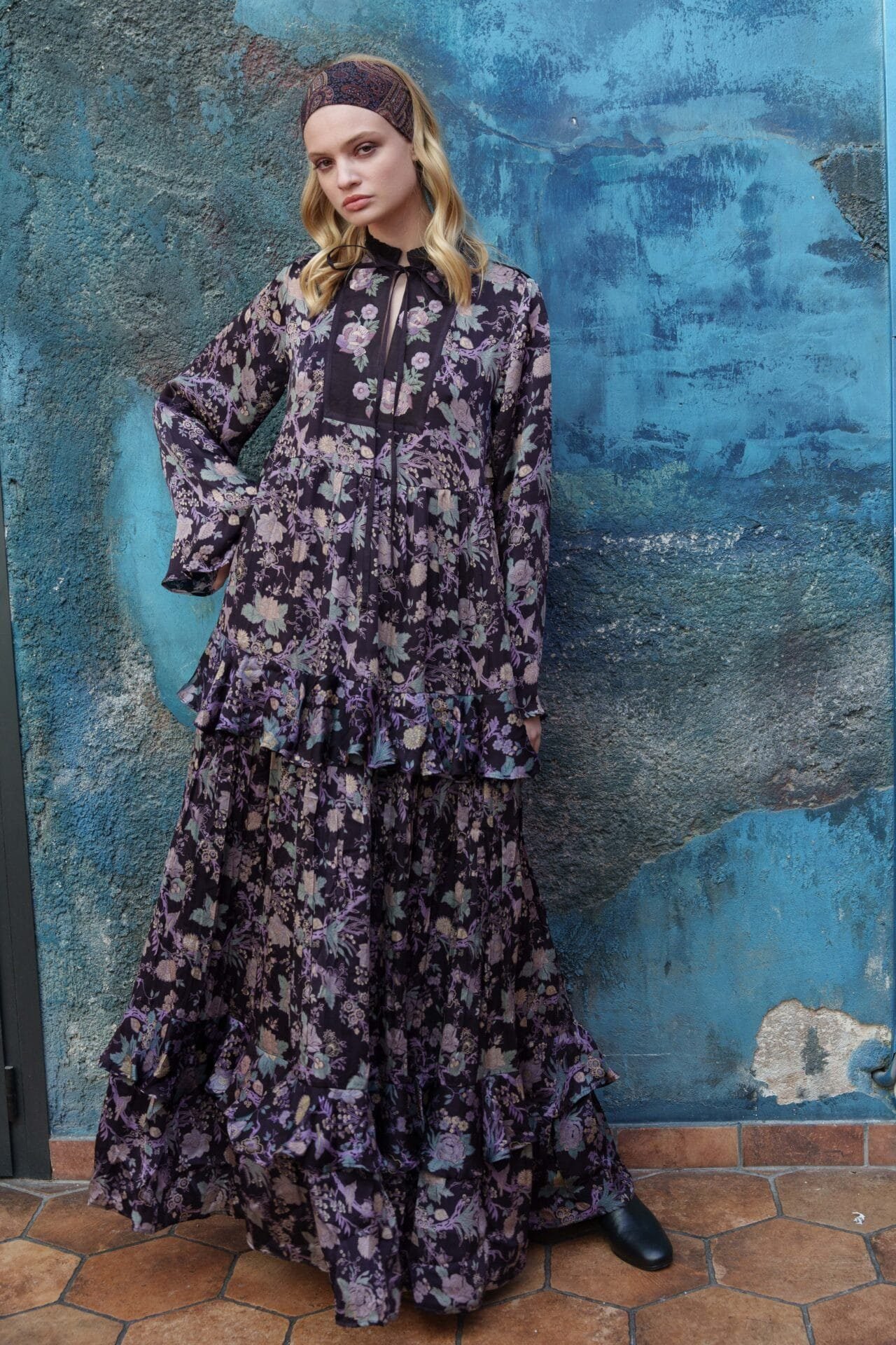 Purple Chintz Embroidered Maxi