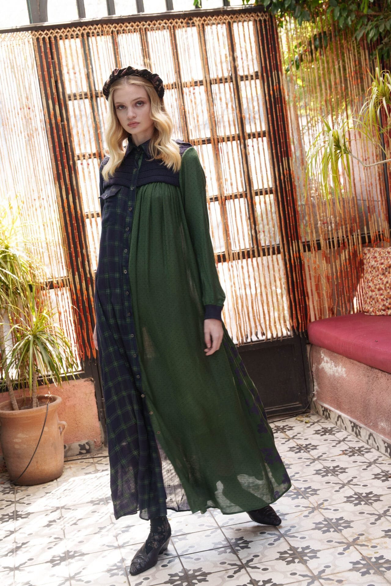 Blue Green Checks Shirt Dress