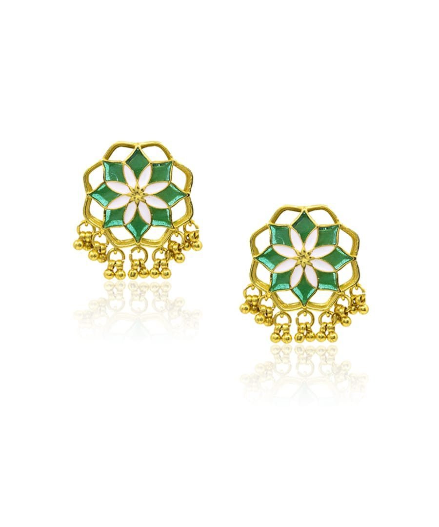 Green Kumud Stud Earrings