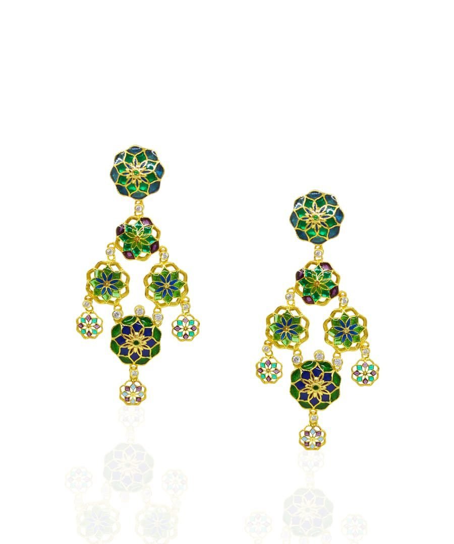 Green Small Phool Earrings