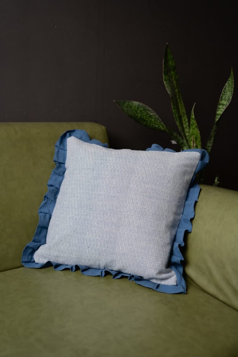 Indigo Ruffle Cushion