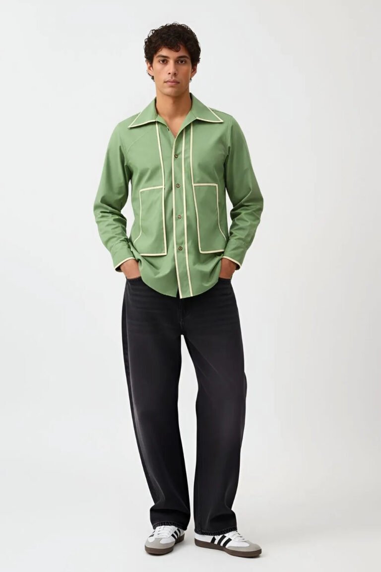 Asparagus Green-Ivory Flap Shirt