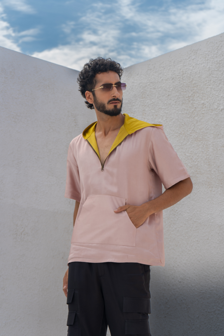 Pink and Yellow Color-Block Hoodie