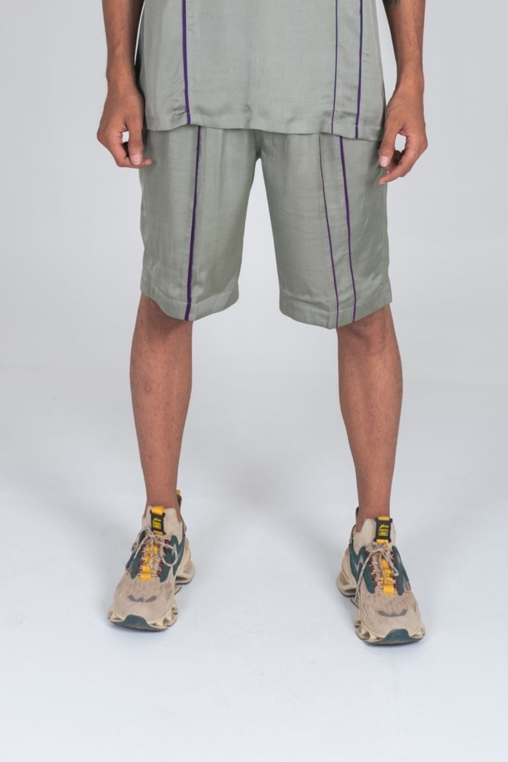 Green Shorts with Purple Piping