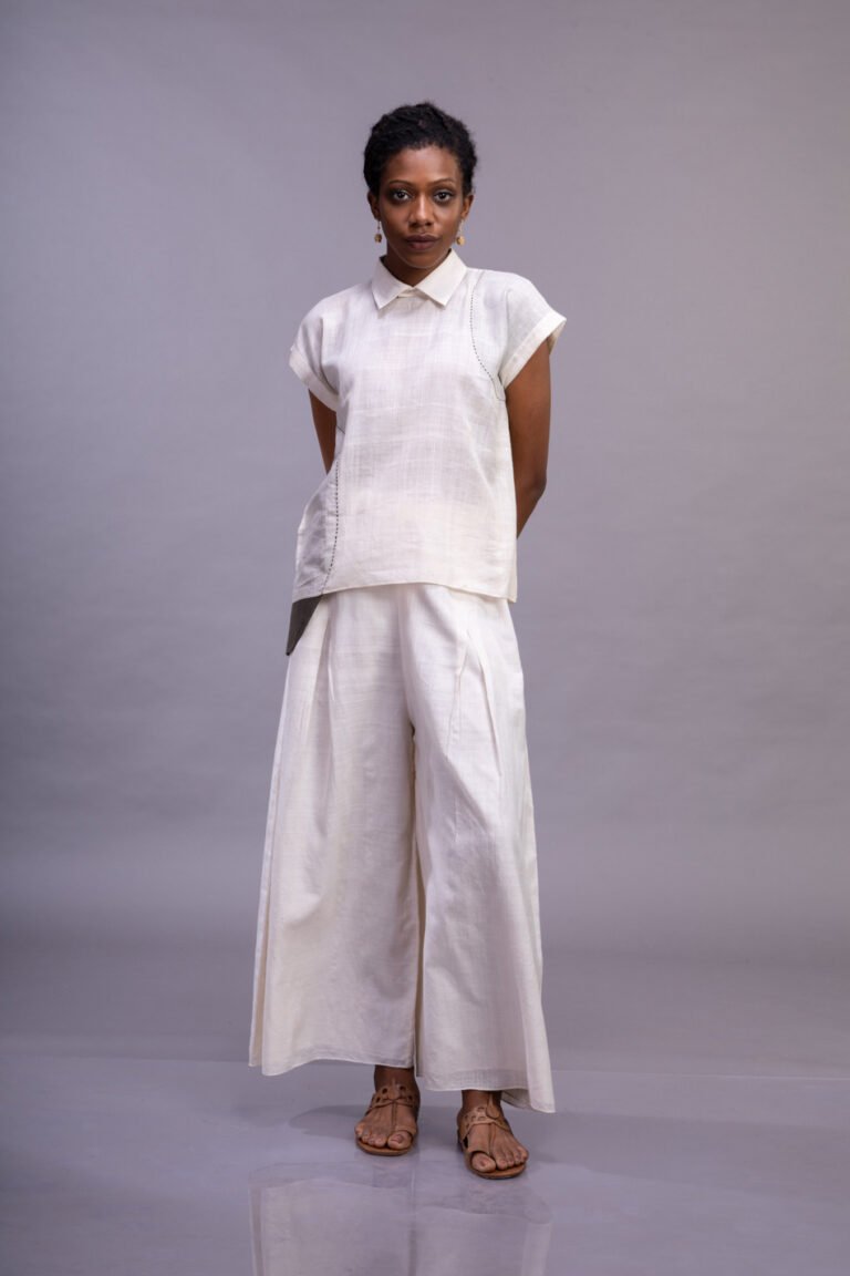 Ivory Pleated Palazzo Trousers