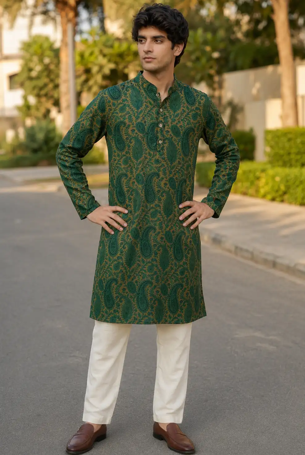 Rajan Chanderi Kurta Olive
