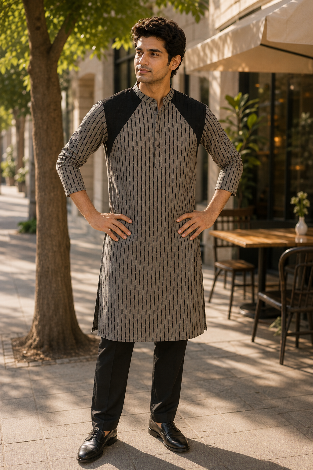 Saga Cotton Ikat Kurta Grey