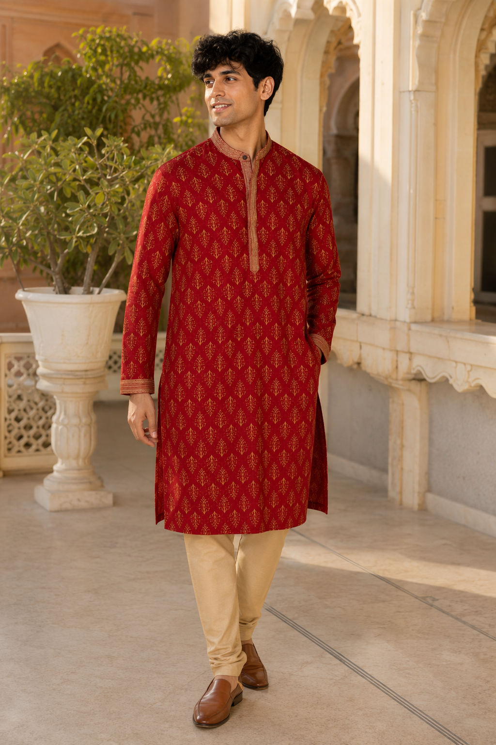 Saga Handblock Kurta Red