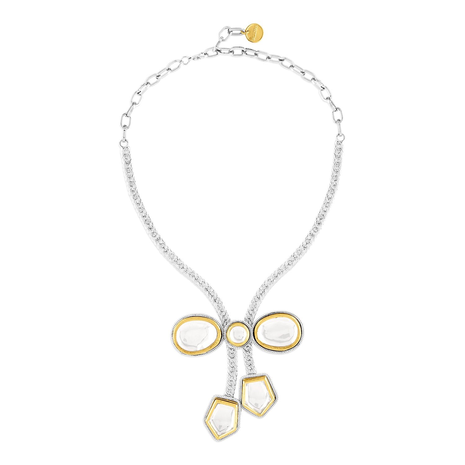 Gold & Silver Polki Bow Necklac