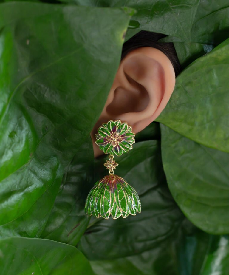 Bloom Flower Jhumka Green