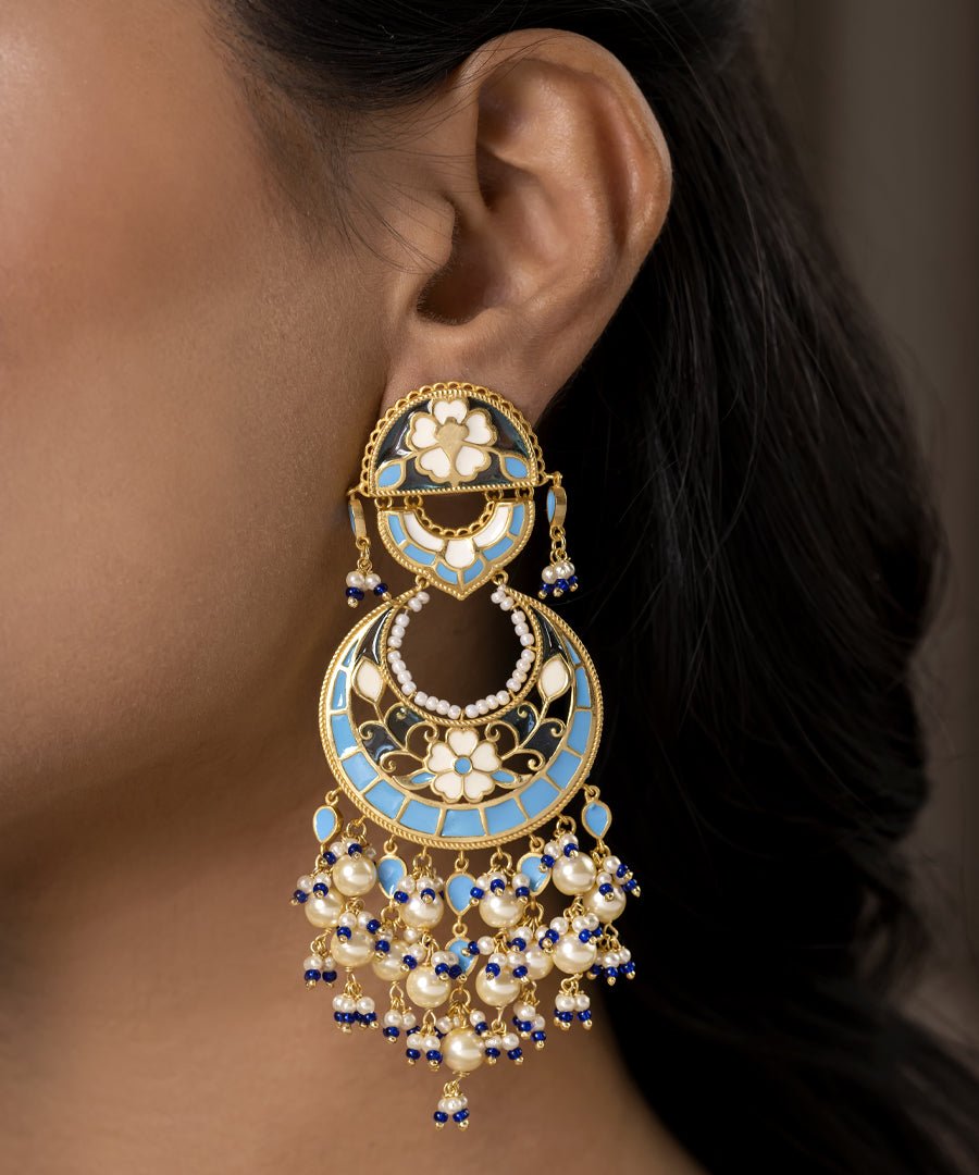 Feroza Chandbali Earrings Blue