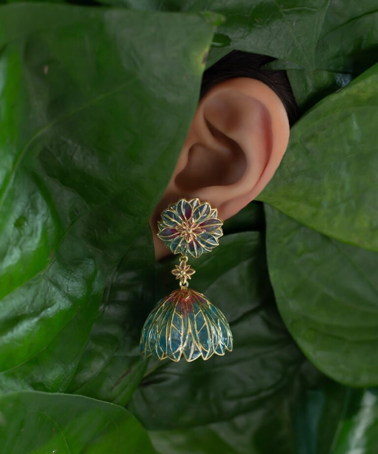 Bloom Flower Jhumka Blue