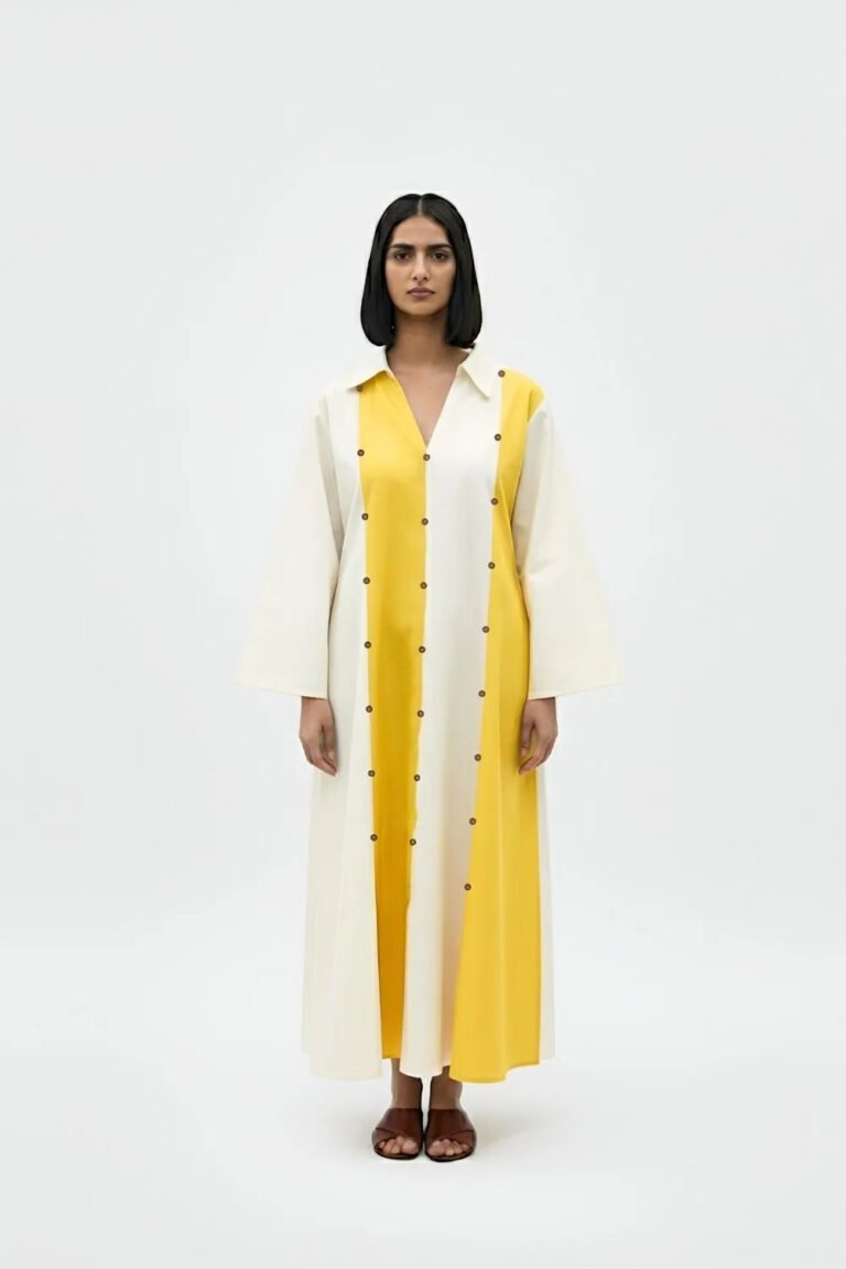 Ivory-Mango Yellow Panel Maxi Dress