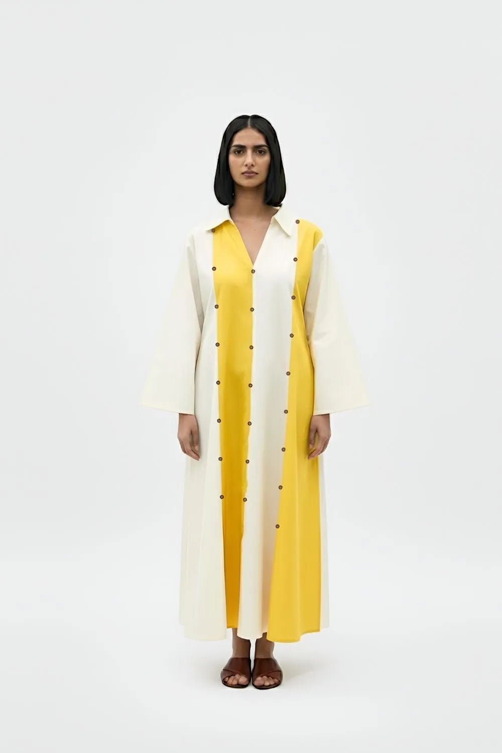 Ivory-Mango Yellow Panel Maxi Dress