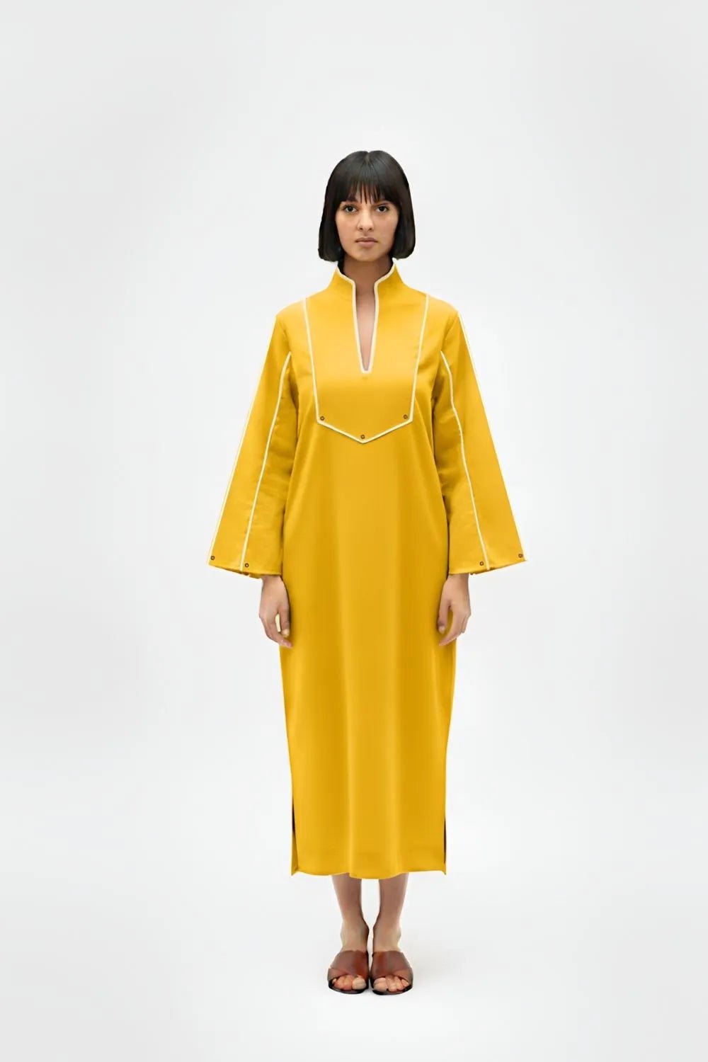 Mango-Ivory Collared Stripe Dress