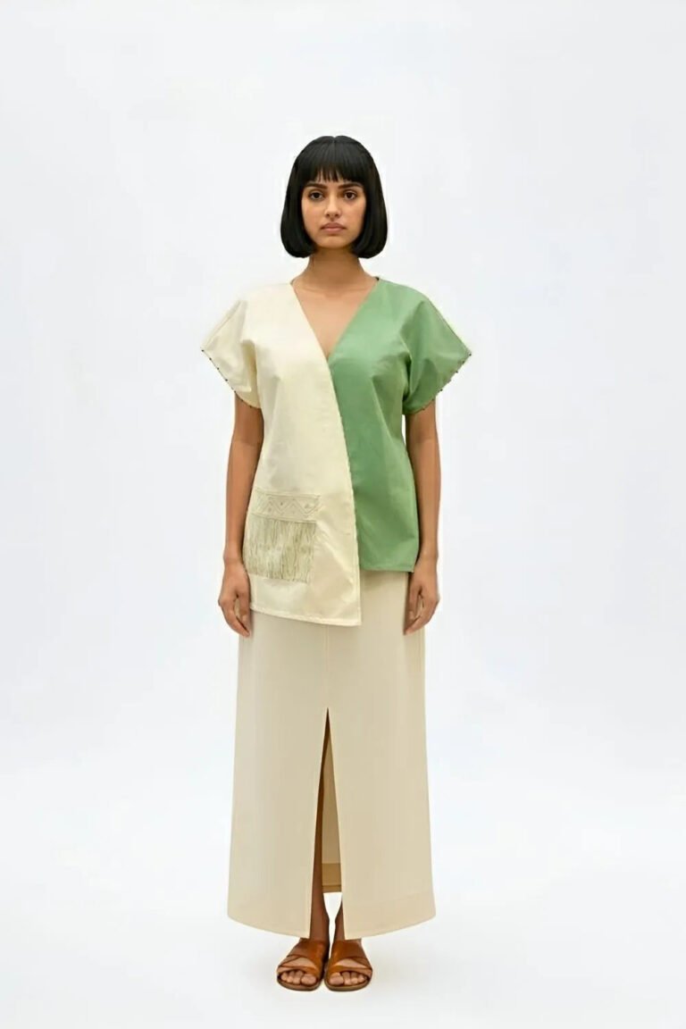 Ivory-Asparagus Green Skirt Set