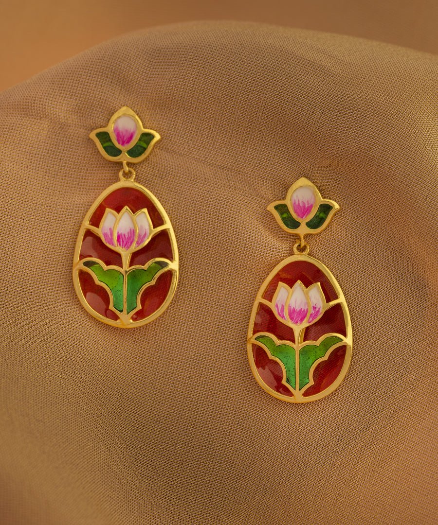 Padma Lotus Drop Earrings Red