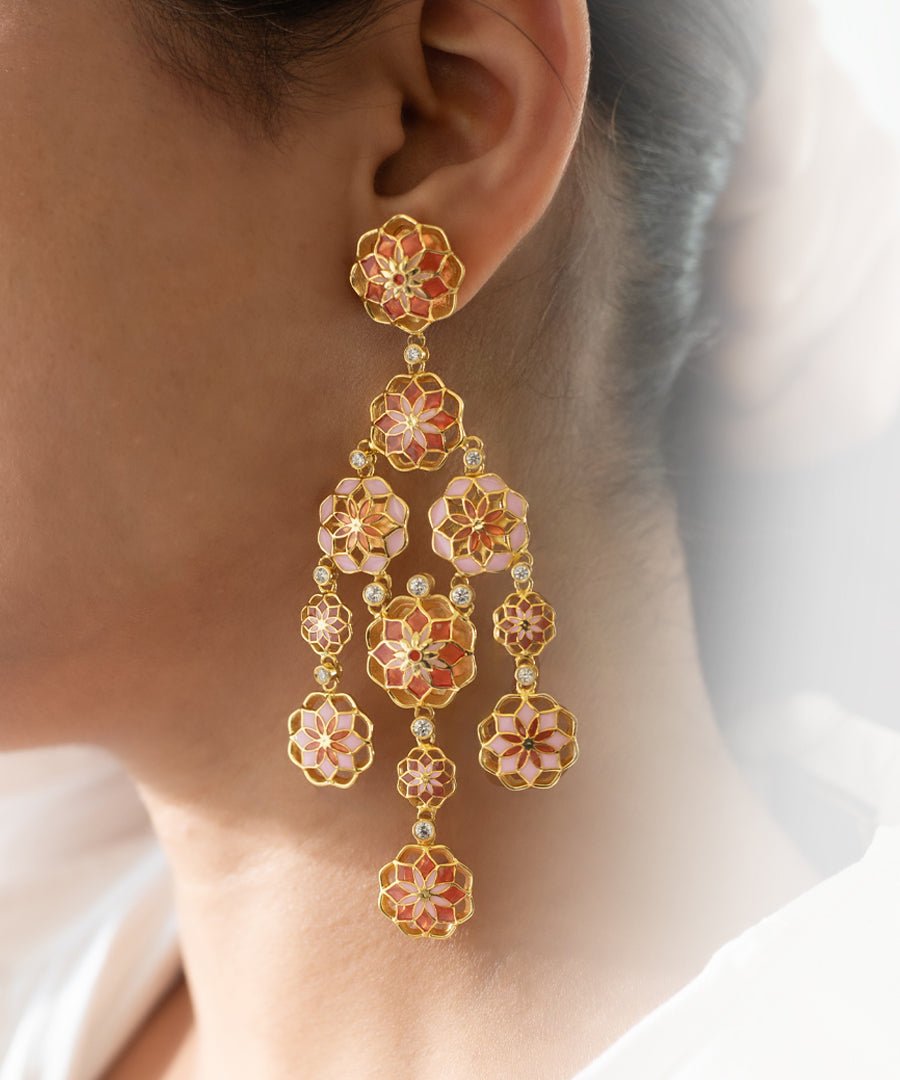 Pastel Pink Big Phool Earrings