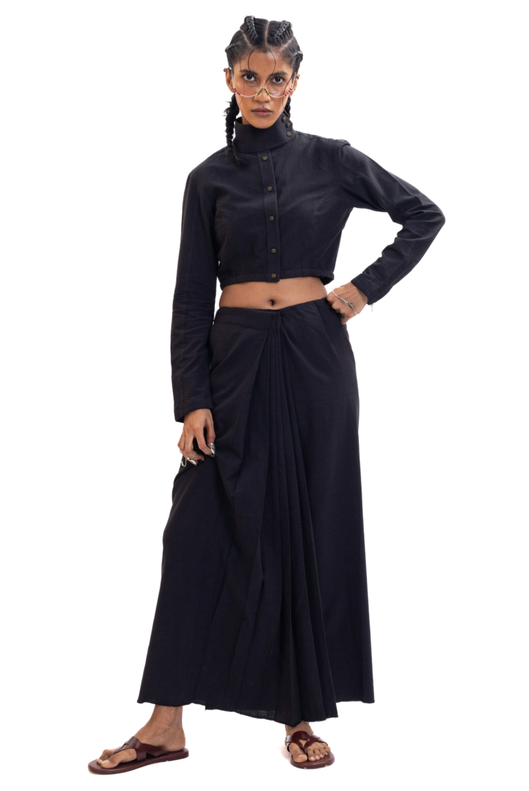 Black handwoven saree skirt