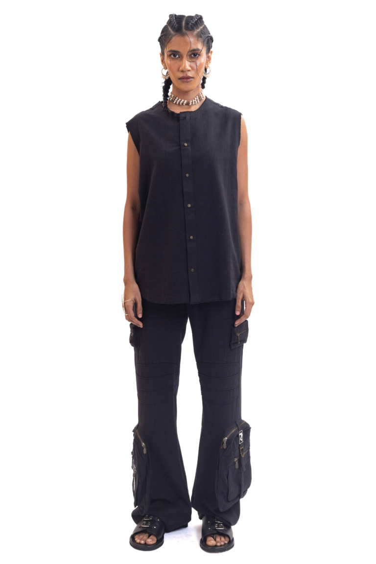 Black Handwoven Cargo Pants