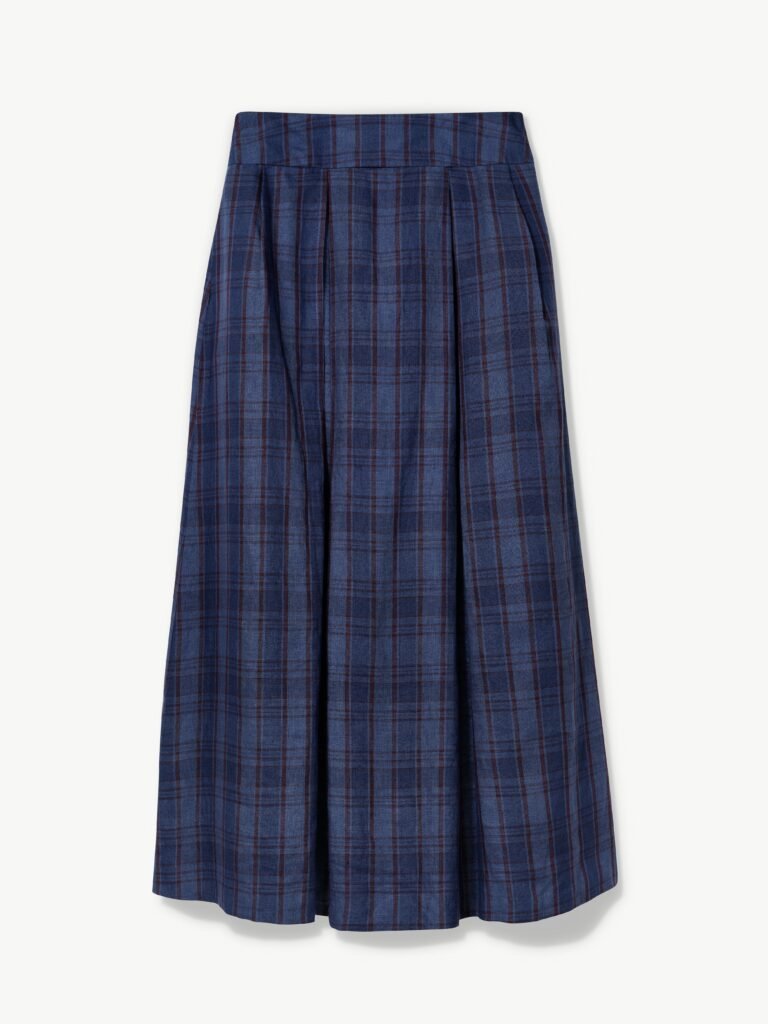 Navy Check Valery Maxi Skirt
